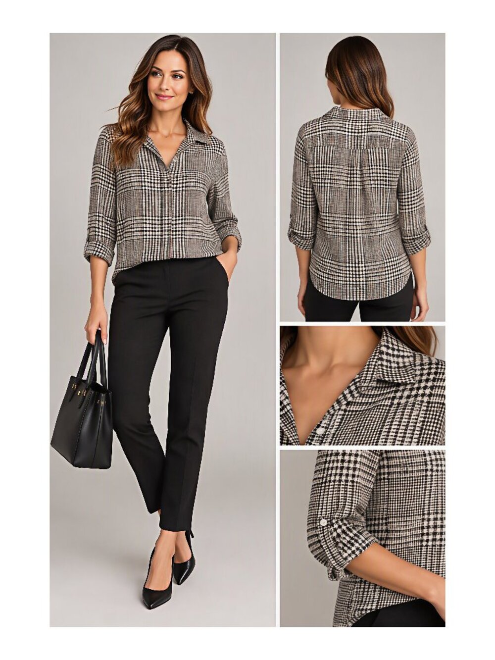Anne Klein Plaid Button Front Blouse Size Medium Business Casual